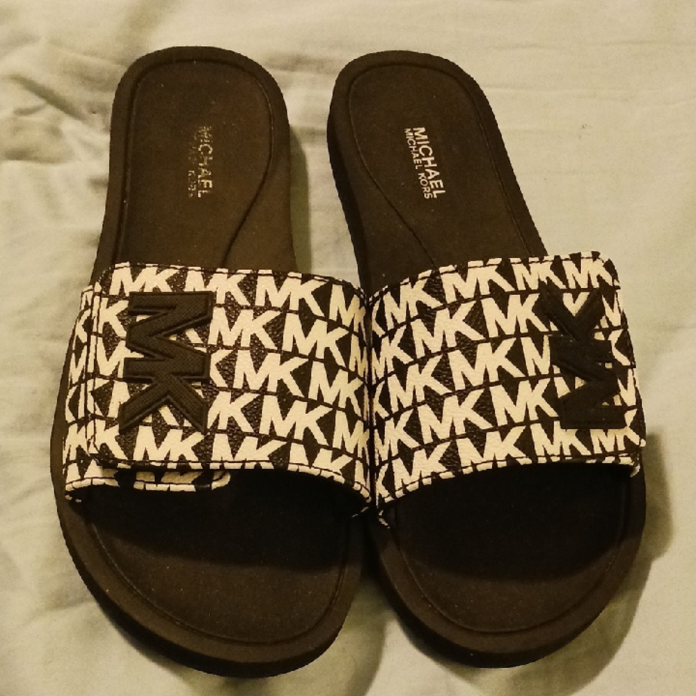 Michael Kors Kids Black and White Slide Sandals